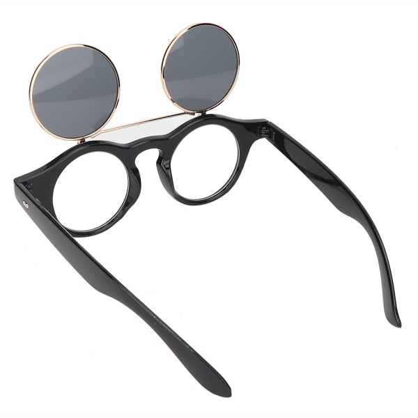 Personality Vintage Punk Style Flip Solbriller Rundt stel Flip Eyewear EyeglassesSort