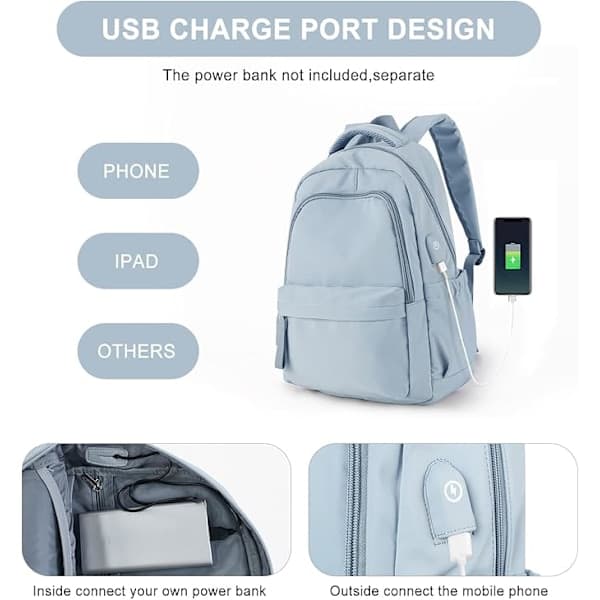 Laptop Backpack, Waterproof Laptop Backpack with 16 Inch USB Charging School Bag Blue