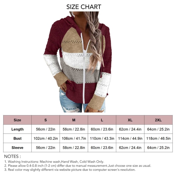 Color Block Knit Hooded Sweater Long Sleeve Drawstring Breathable Women's Sweater for Autumn Wine Red XL