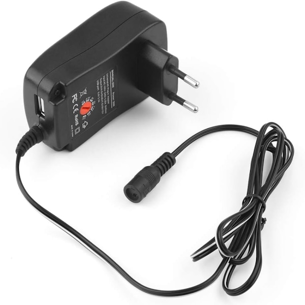 Universell Strömförsörjning för Elektronik, Säker AC DC Adapter med Multispänningsval, Kompatibel med 3V till 12V Enheter, Stödjer 12V 2A Ström,