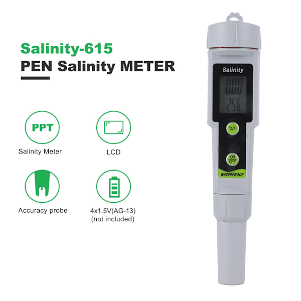 Suolapitoisuusmittari Digitaalinen kynätyyppinen suolapitoisuuden testaaja merivedelle Suolavesi Uima-allas