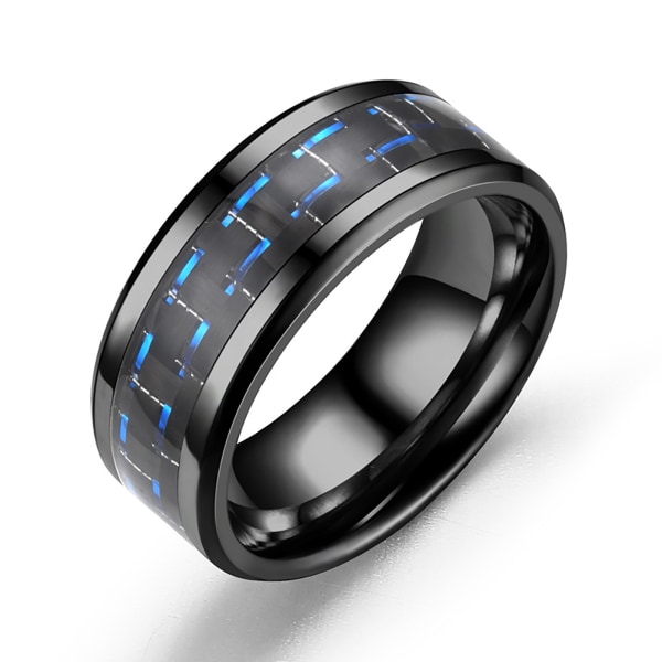 Svart Unisex Finger Ring Blue Line Praktisk Robust Säker Titan Stål Ring för Hem Arbetar Dejting