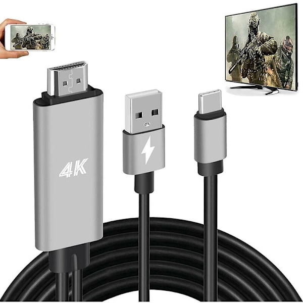 HDMI-adapter för sömlös videoströmning, Thunderbolt 3-kompatibel USB C till HDMI-kabel, höghastighetsdatakabel, robust design för
