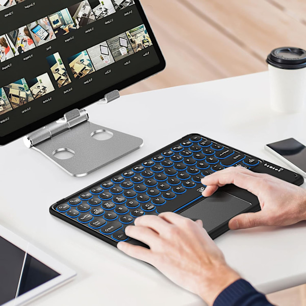 Ultra Slim Bakgrundsbelyst Portabelt Trådlöst Bluetooth Tangentbord, Multi-Enhetskompatibilitet Uppladdningsbart Pekplattetangentbord för iPad 10.2, Surface Pro,