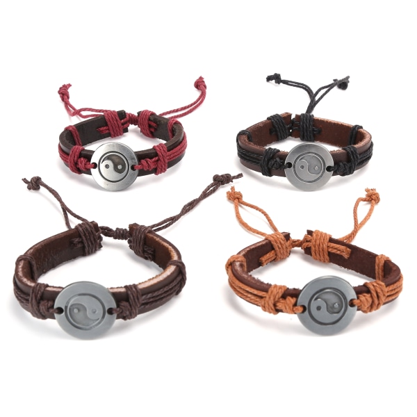 2 st Wrap PU-lädercirkelarmband unisex par flätat metall Yin Yang armband