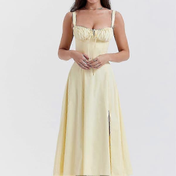 Blomstret Bustier-Solkjole med Snøre i Taljen og Blondedetaljer til Kvinder Blå Blomst
