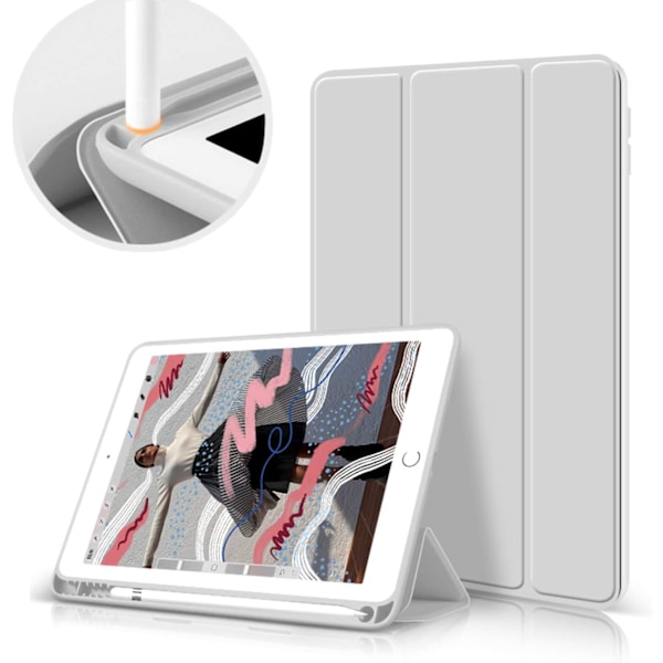 Elegant iPad-fodral, trefaldigt frontskydd för 10,2 tum, snabb respons automatisk väckning/viloläge med fullt skydd, grått fodral med premiummaterial och