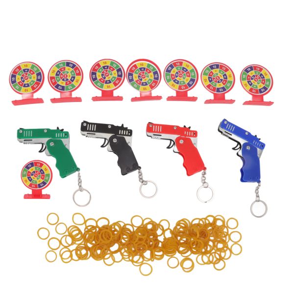 4pcs Rubber Band Launcher Toy Children Portable Foldable Mini Rubber Band Metal Launcher with Target