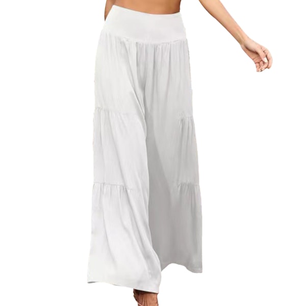 Kvinnor vida benbyxor hög midja enfärgad lös passform avslappnade byxor för dagligt bruk yoga vit XL