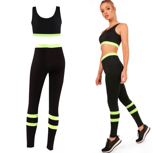 Kvinnor Dam Yoga Gym Byxor Leggings Sport BH Set för fitness (Grön S)