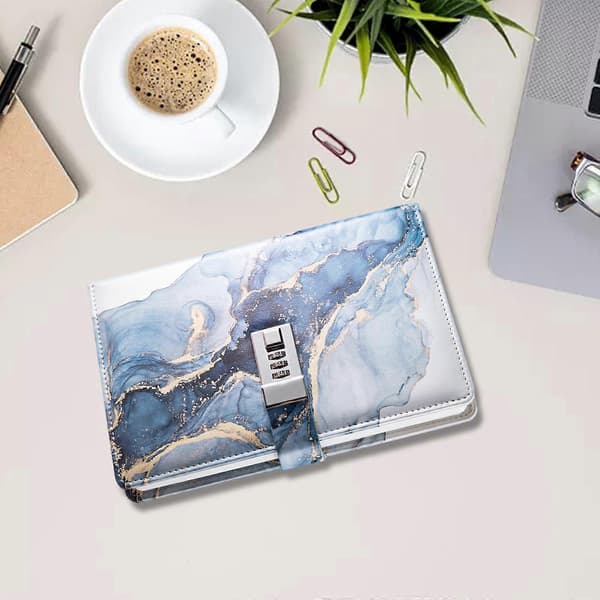 Diary with Lock Personal PU Leather Notebook Lockable Diary Boys Dark Blue