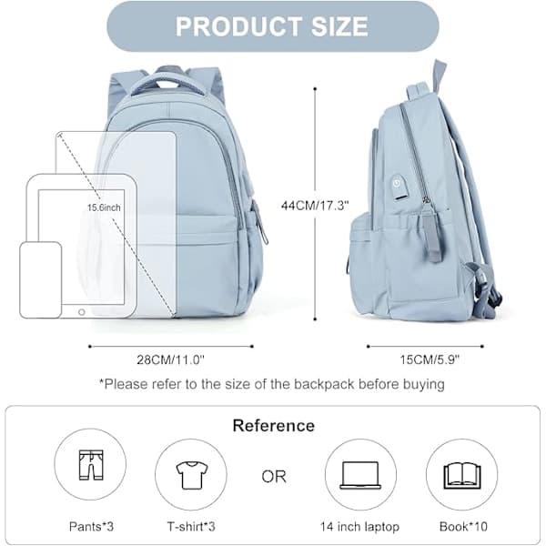 Laptop Backpack, Waterproof Laptop Backpack with 16 Inch USB Charging School Bag Blue