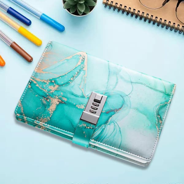 Diary with Lock Personal PU Leather Journal Notebook Lockable Diary Boys Turquoise