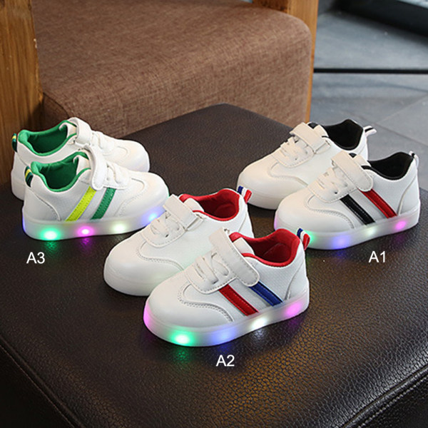 Barn Ljus Upp Skor Hållbar PU Läder Ljus Ljus Mjuk Inbyggt Batteri Barn LED Sneakers 22 EU Storlek Gul Grön