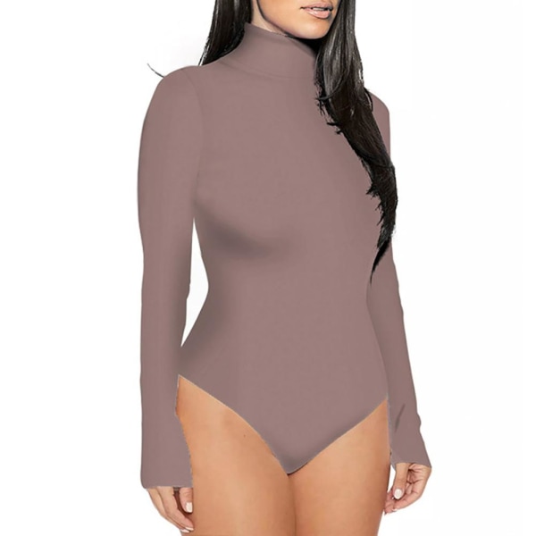 Høst og vinter kvinners fargede leotard langermet turtleneck bodycon slim høy hals jumpsuit