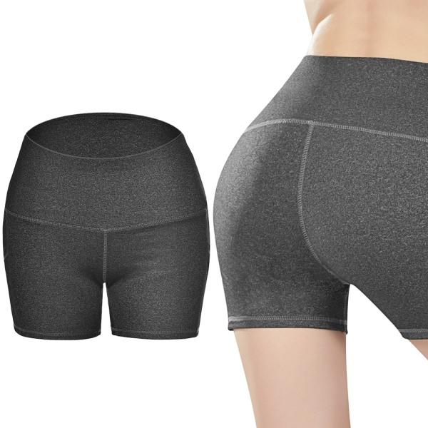 Dame elastiske højtaljede sportsbukser åndbare shorts til yogaløb (hørgrå XXXL)