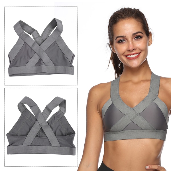 Women's Wire Free Gym BH Yoga Løbevest Workout Sports Fitness (Grå XL)