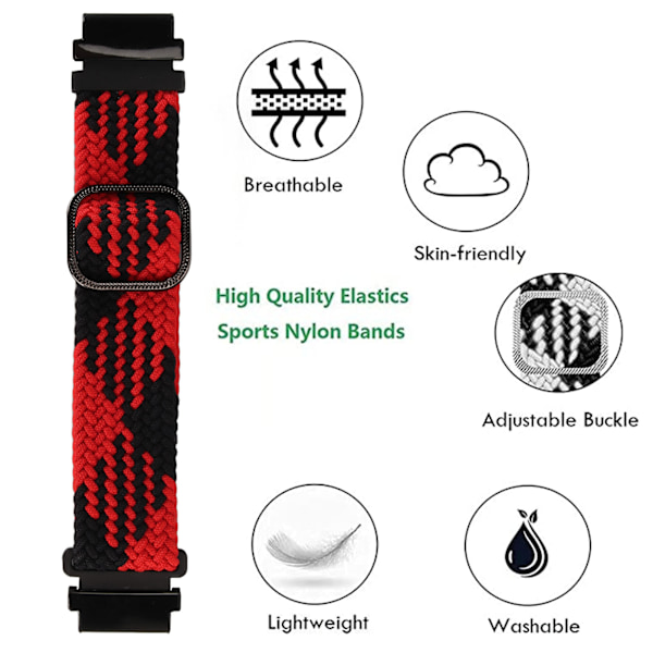 Nylon Watchband Justerbar Utbyttbar Band Sport Pustande Rem for Fenix 7S for 6S for 5S Raudt Svart