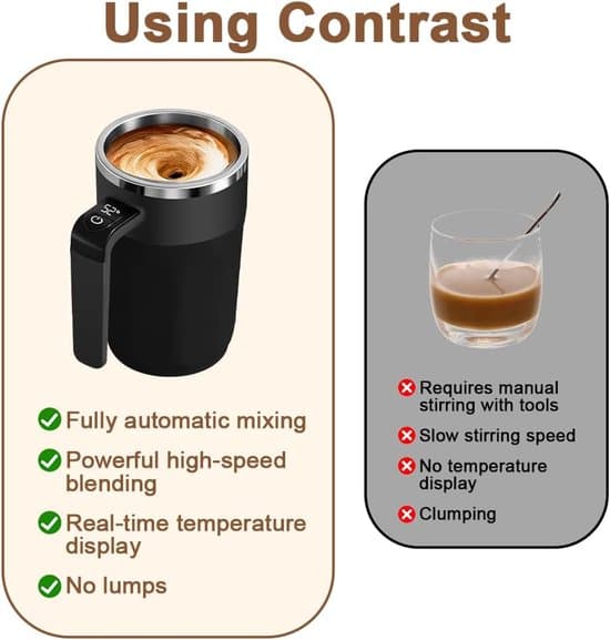 Automatic Coffee Stirrer - 400 ml, with Temperature Display - Mug - Automatic Stirrer with Lid - Stainless Steel - Suitable for Coffee and Other Beverages