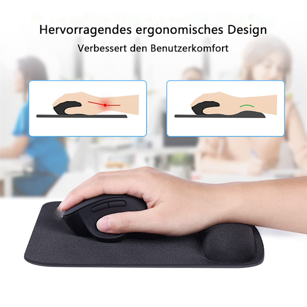 Ergonomisk musmatta, vegansk läderklassisk grå yta med gelkudde för handledsstöd, vattentät och halkfri bas för dator- och laptopanvändare