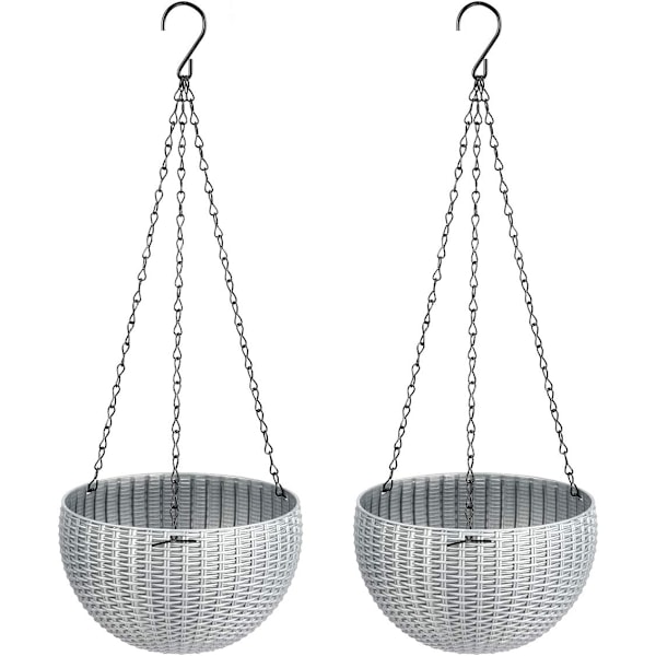 Eleganta hängande blomkrukor för utomhusväxter, 2 st självvattnande hängkrukor inomhus, minimalistisk design med dräneringshål och växthängare, klassisk