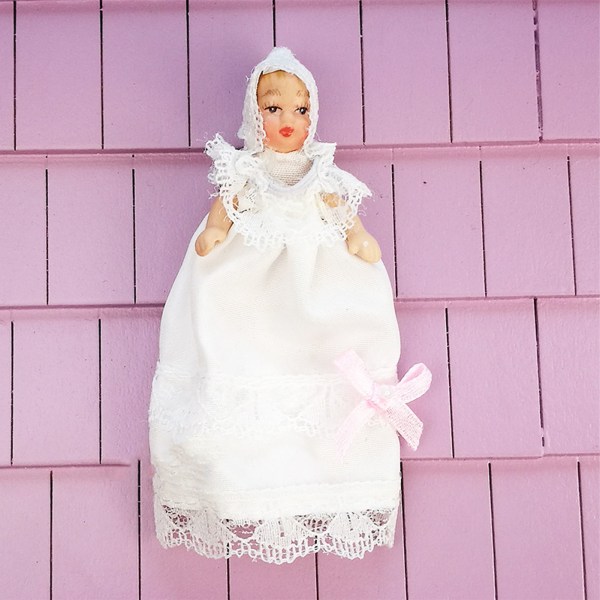 Mini Ceramic Baby Doll 1/12 Movable Bendable Miniature Baby Doll Model with Dress for Dollhouse Accessories