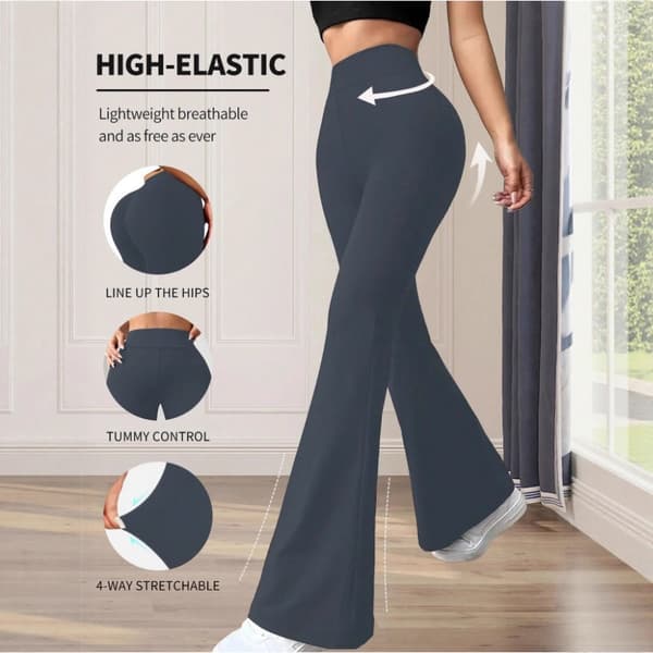 Utsvängda yogabyxor med hög midja för kvinnor | Stretchiga tränings- och dansleggings *grå* L grå