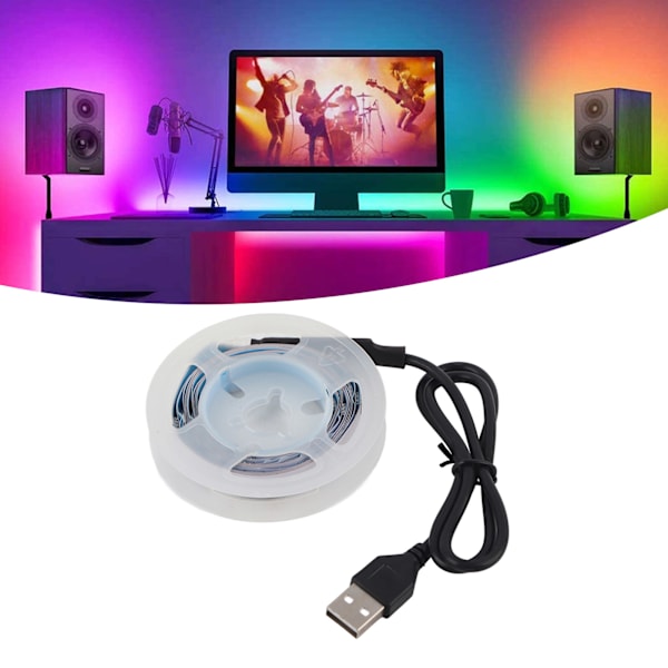 LED RGB-strimmel lys 5V knapkontrol tape lys farveskiftende USB-drevet strimmel lys til soveværelse 2m / 6,6ft