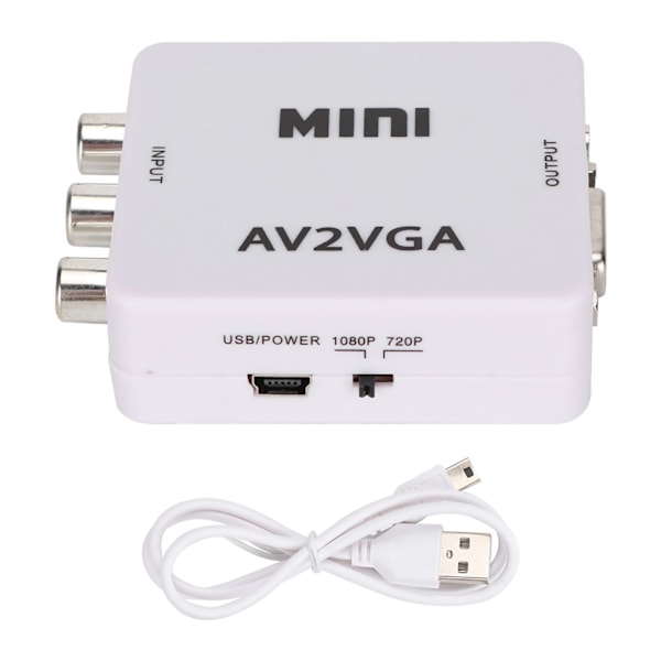 480P Mini Composite AV til VGA Adapter TV Set Top Box Audio Video Konverter (Hvid)