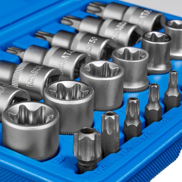 E-Torx Hylsnyckelsats av Professionell Kvalitet, Mångsidig Användning Krom Vanadium Stål Hona Torx Hylsa För Precisionsarbete Och Tunga Applikationer,