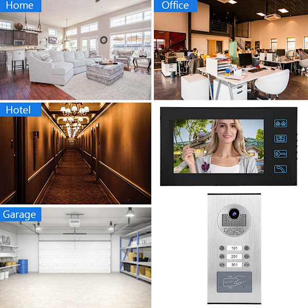 7 tuuman 2 näyttöä RFID Kotivideopuhelu Ovilevy Puhelin Ir cUT Kameralla 100-240V (US)