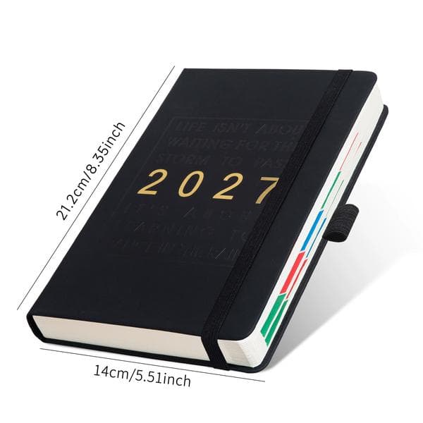 2027 Schema (engelsk versjon) Kalender, notatbok, journal, tidsplanlegger (svart)