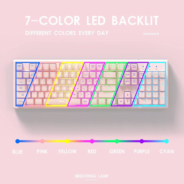 Tyst Mekaniskt Gamingtangentbord, 104 tangenter med justerbar RGB-bakgrundsbelysning för gamers, 19-tangenters Anti-Ghosting, Universell kompatibilitet med PC Mac