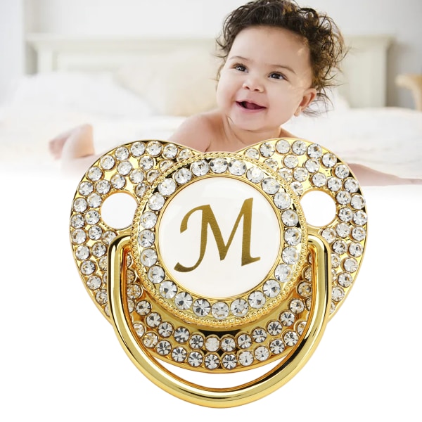 Baby Bling Napp Gyllene Nappklämma Letter Böjd Napp med cover för Newborn Letter M