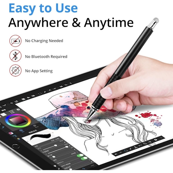 Känslig Stylus, 2-i-1 Design Kapacitiv Pekskärmspenna, Precisionsserie Fin Spets Skiva Pekskärm för iPhone/iPad/Android, Universell
