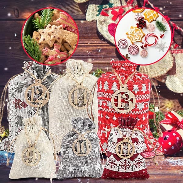 24 Stykker Julekalenderposer Hængende Nedtællingskalenderposer til DIY Julepynt