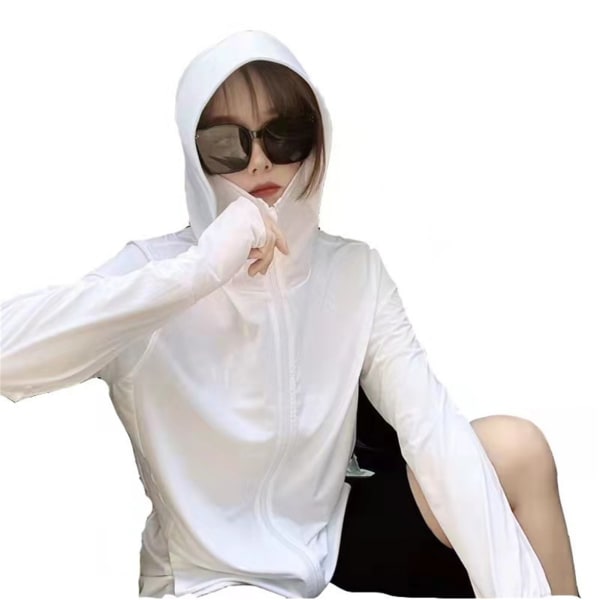 Sun Protection Hoodie Jacket Ice Silk Long Sleeve Breathable Sun Protection Clothing White F