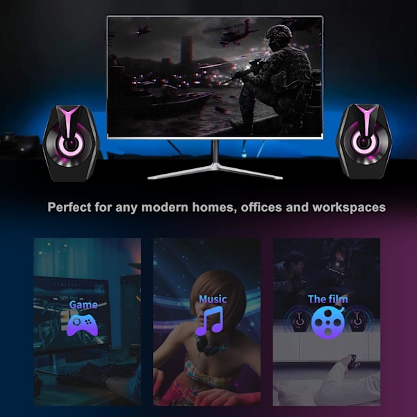Multimediahögtalare med oberoende fjärrkontroll, Plug and Play, minimalistisk modern design för datorer, bärbara datorer och mer