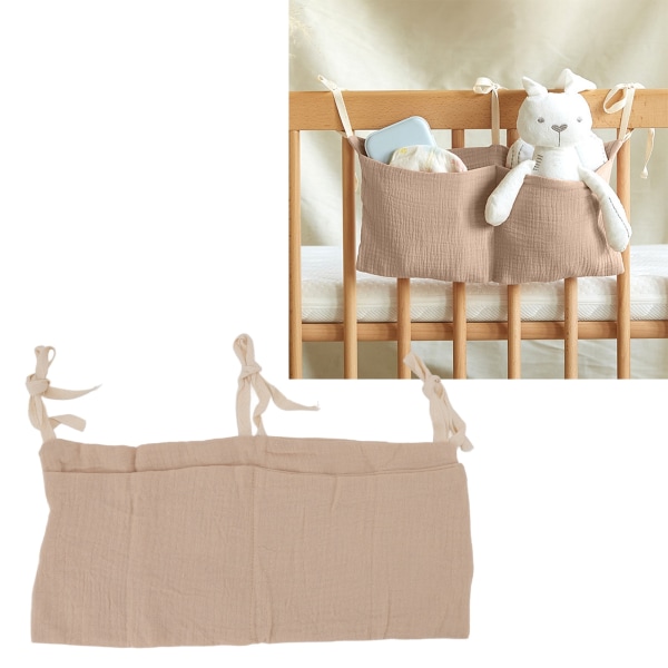 Baby förvaringsväska 2 fickor Justerbar rem Spädbarns säng förvaringsväska för Toy Khaki