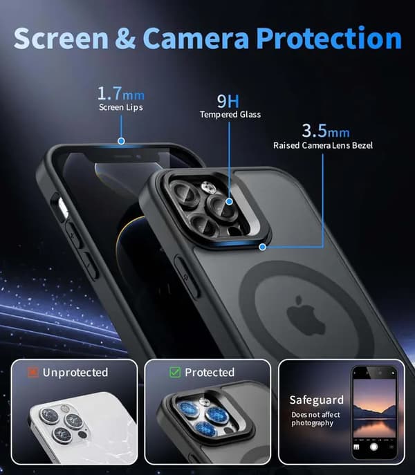 Shockproof Camera Lens Protector & Stand Protective Phone Case for Phone 17 Pro Max Case 16 15 14 13 12 Pro, MagSafe Durable Wireless Magnetic