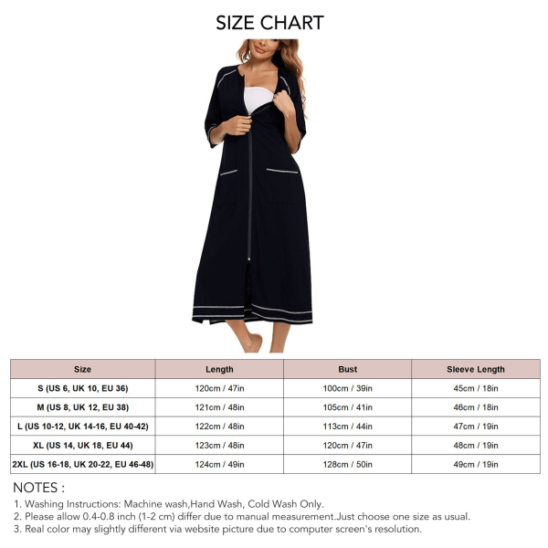 Half Sleeve Nightgown Stylish Pregnant Woman Loose Casual Pocket Zipper Front Nightshirt Sleepwear Black XL