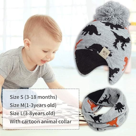 Baby Barn Vinterlue gutter jenter varm Strikket lue med hette Hette heklet lue og Hals Gjemt (s Grå) Grå