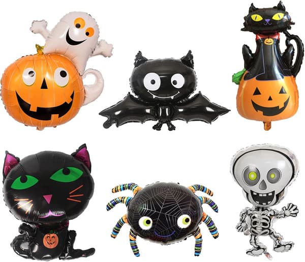 6 stk Halloween Sæt - Græskar Heks Kranie Kat