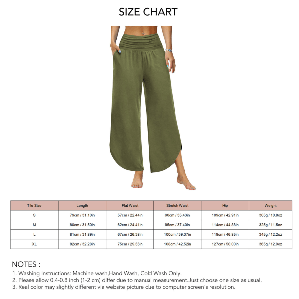 Women Mid Waist Wide Leg Pants Casual Cropped Trousers Lounge Yoga Pants for Leisure Holiday OD Green L