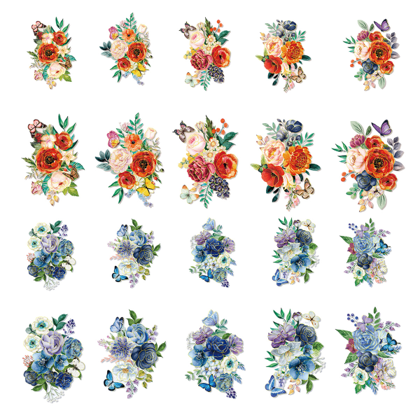 40 stk floral gullfolie holografisk klistremerkesett gjennomsiktig