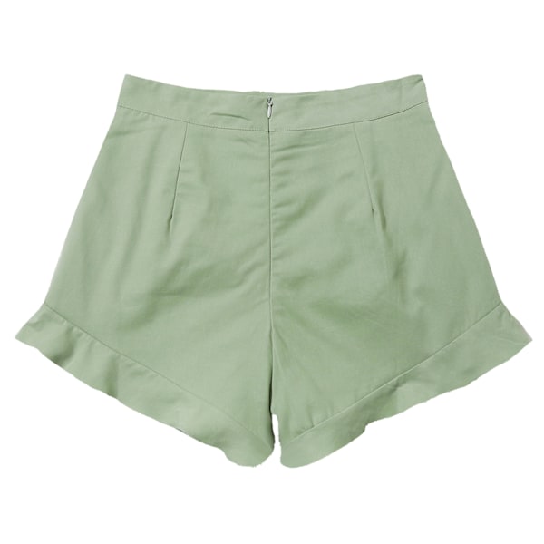 Kvinnors volangkant shorts hög midja casual lös ren färg vida ben mode shorts för sommar hem utomhus resor ljusgrön S