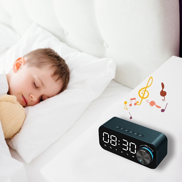 Mångsidig Bluetooth Högtalare Väckarklocka, Stor LED Spegeldisplay, Dubbla Alarm för Vardagar Helger, Snooze-funktion, Hifi Stereo Bas, Batteri