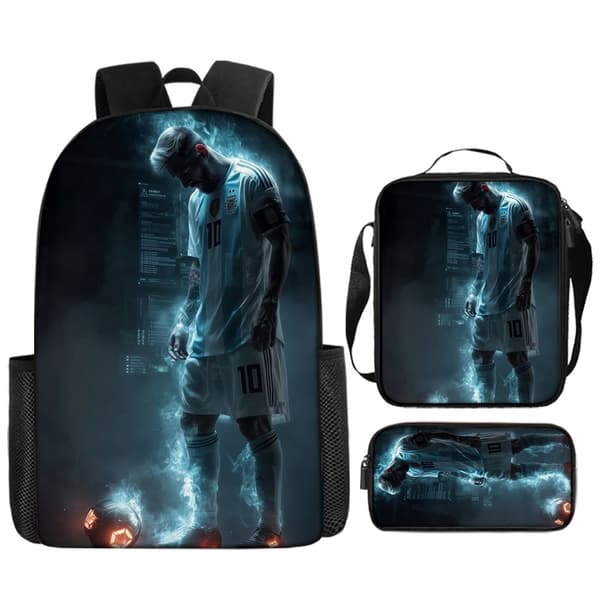 Messi Printed Backpack, Three-Piece Set, Cartoon Backpack