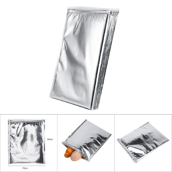 5 stk sett aluminiumsfolie isolert mat oppbevaringspose termisk kjøler sølv (25 * 30 cm)