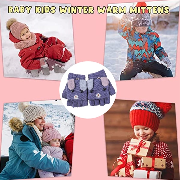 Vinter barne- og guttestrikkehansker med halvfinger